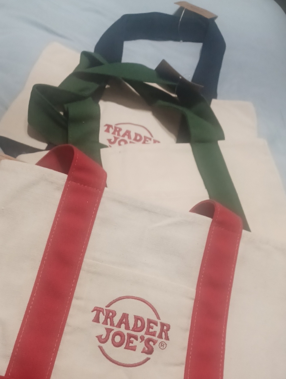 Trader Joe's Canvas Mini Tote Bag Bundle- Red, Green & Blue